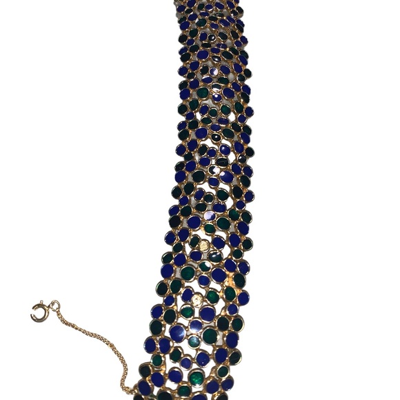 Vintage bracelet, gold with blue and green enamel decoration. 8”x1.5” - Picture 3 of 8